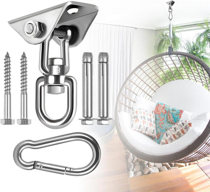 Hammock Hanging Kit,Hanging Chair Hardware 360°Rotating 1000 lb Capacity Hammock Hooks Heavy Duty,Hammock Chair Hanging Kit & Swing Ceiling Hook Snap for Hammock Chair Stand,Seat, Tree,Yoga,Gym(Black)