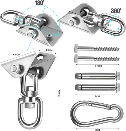 Hammock Hanging Kit,Hanging Chair Hardware 360°Rotating 1000 lb Capacity Hammock Hooks Heavy Duty,Hammock Chair Hanging Kit & Swing Ceiling Hook Snap for Hammock Chair Stand,Seat, Tree,Yoga,Gym(Black)