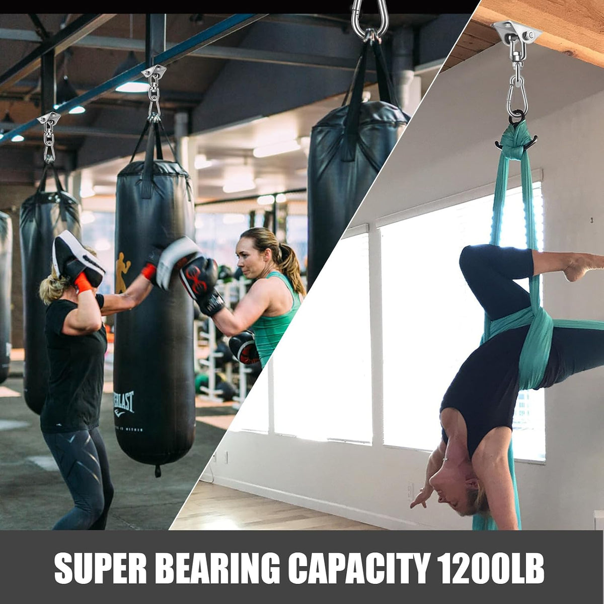 Hammock Hanging Kit,Hanging Chair Hardware 360°Rotating 1000 lb Capacity Hammock Hooks Heavy Duty,Hammock Chair Hanging Kit & Swing Ceiling Hook Snap for Hammock Chair Stand,Seat, Tree,Yoga,Gym(Black)