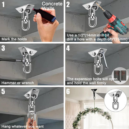 Hammock Hanging Kit,Hanging Chair Hardware 360°Rotating 1000 lb Capacity Hammock Hooks Heavy Duty,Hammock Chair Hanging Kit & Swing Ceiling Hook Snap for Hammock Chair Stand,Seat, Tree,Yoga,Gym(Black)