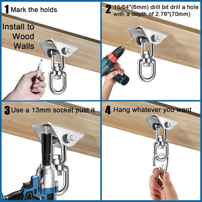 Hammock Hanging Kit,Hanging Chair Hardware 360°Rotating 1000 lb Capacity Hammock Hooks Heavy Duty,Hammock Chair Hanging Kit & Swing Ceiling Hook Snap for Hammock Chair Stand,Seat, Tree,Yoga,Gym(Black)