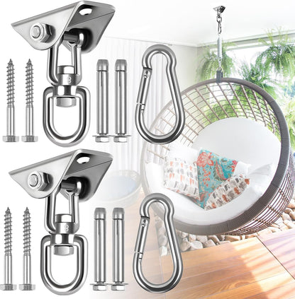 Hammock Hanging Kit,Hanging Chair Hardware 360°Rotating 1000 lb Capacity Hammock Hooks Heavy Duty,Hammock Chair Hanging Kit & Swing Ceiling Hook Snap for Hammock Chair Stand,Seat, Tree,Yoga,Gym(Black)