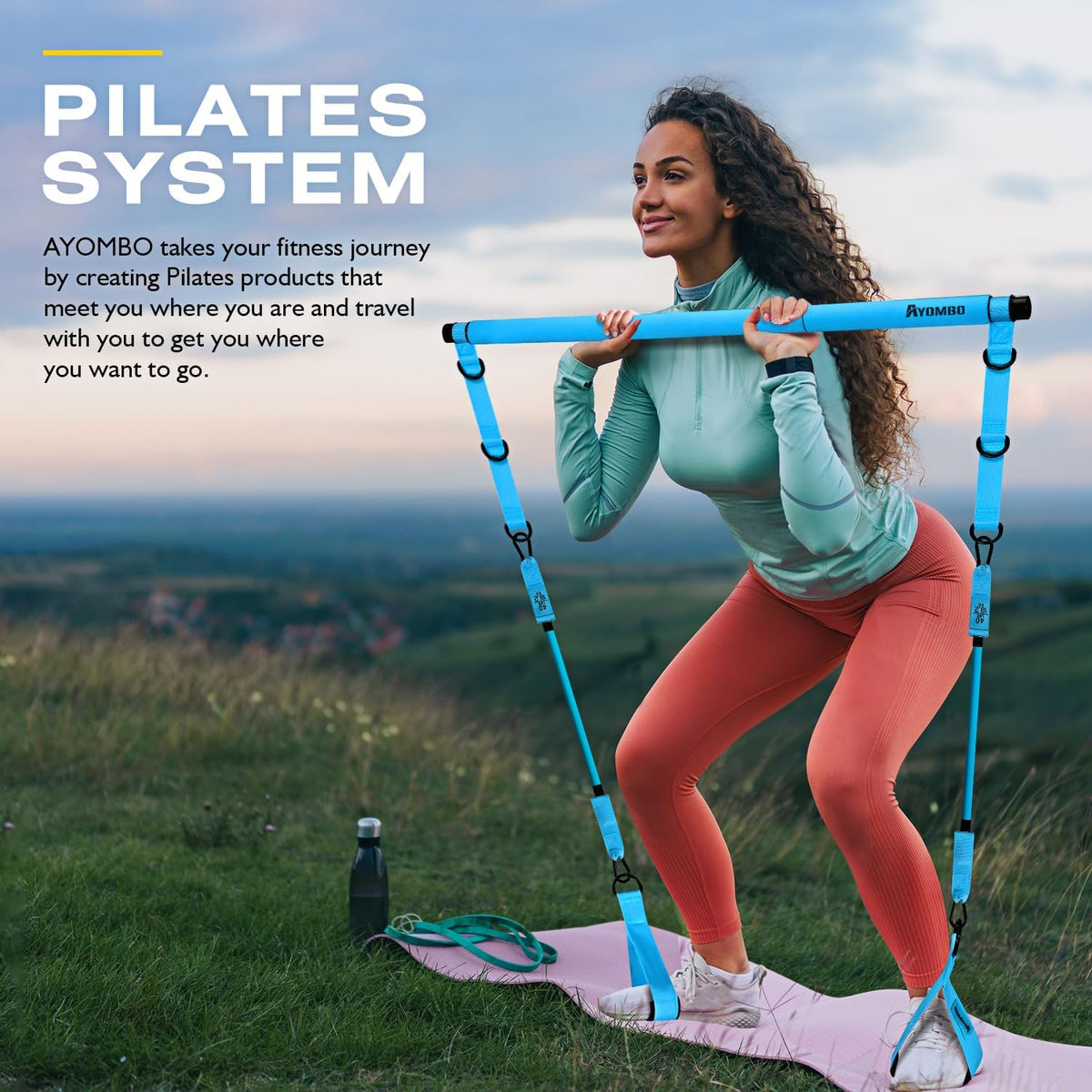 Pilates Bar Kit with Resistance Bands, Pilates Workout Equipment for Legs, Hip, Waist, Arm, Squats Exercise Equipment for Home Workouts, Adjustable 3-Section Pilates Bar Kit for Women & Men