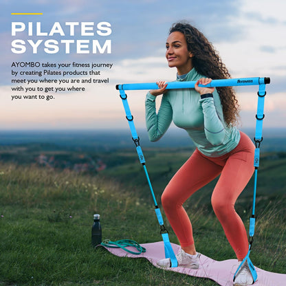 Pilates Bar Kit with Resistance Bands, Pilates Workout Equipment for Legs, Hip, Waist, Arm, Squats Exercise Equipment for Home Workouts, Adjustable 3-Section Pilates Bar Kit for Women & Men