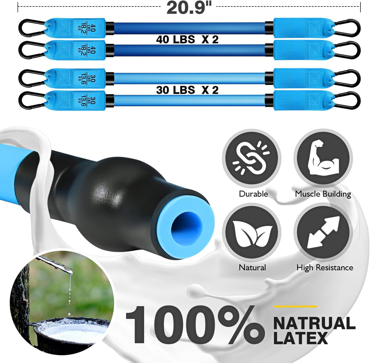 Pilates Bar Kit with Resistance Bands, Pilates Workout Equipment for Legs, Hip, Waist, Arm, Squats Exercise Equipment for Home Workouts, Adjustable 3-Section Pilates Bar Kit for Women & Men