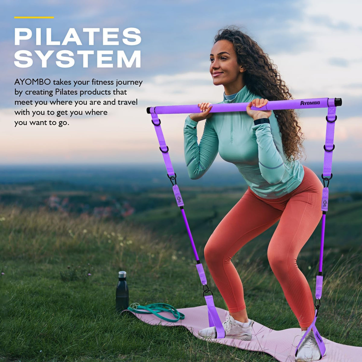 Pilates Bar Kit with Resistance Bands, Pilates Workout Equipment for Legs, Hip, Waist, Arm, Squats Exercise Equipment for Home Workouts, Adjustable 3-Section Pilates Bar Kit for Women & Men