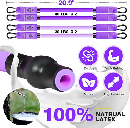 Pilates Bar Kit with Resistance Bands, Pilates Workout Equipment for Legs, Hip, Waist, Arm, Squats Exercise Equipment for Home Workouts, Adjustable 3-Section Pilates Bar Kit for Women & Men
