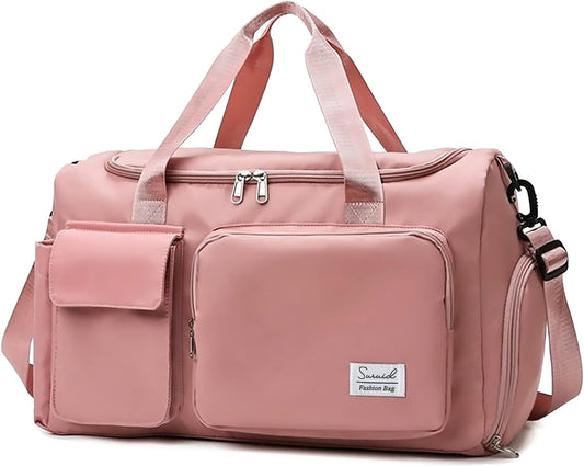 Gym Bag with Shoe Compartment, Sports Duffle Bag for Women, Pink