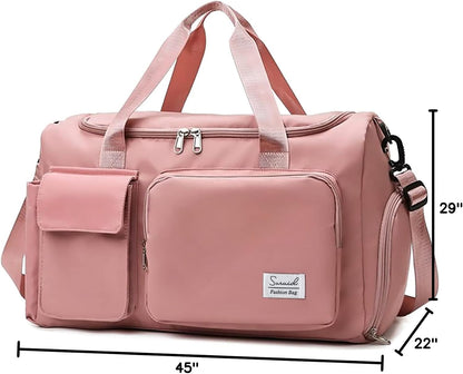 Gym Bag with Shoe Compartment, Sports Duffle Bag for Women, Pink