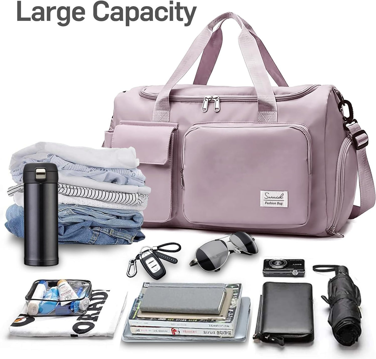 Gym Bag with Shoe Compartment, Sports Duffle Bag for Women, Pink