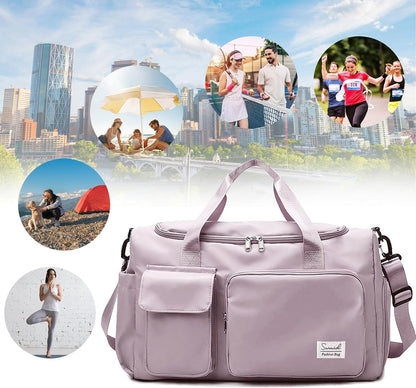 Gym Bag with Shoe Compartment, Sports Duffle Bag for Women, Pink