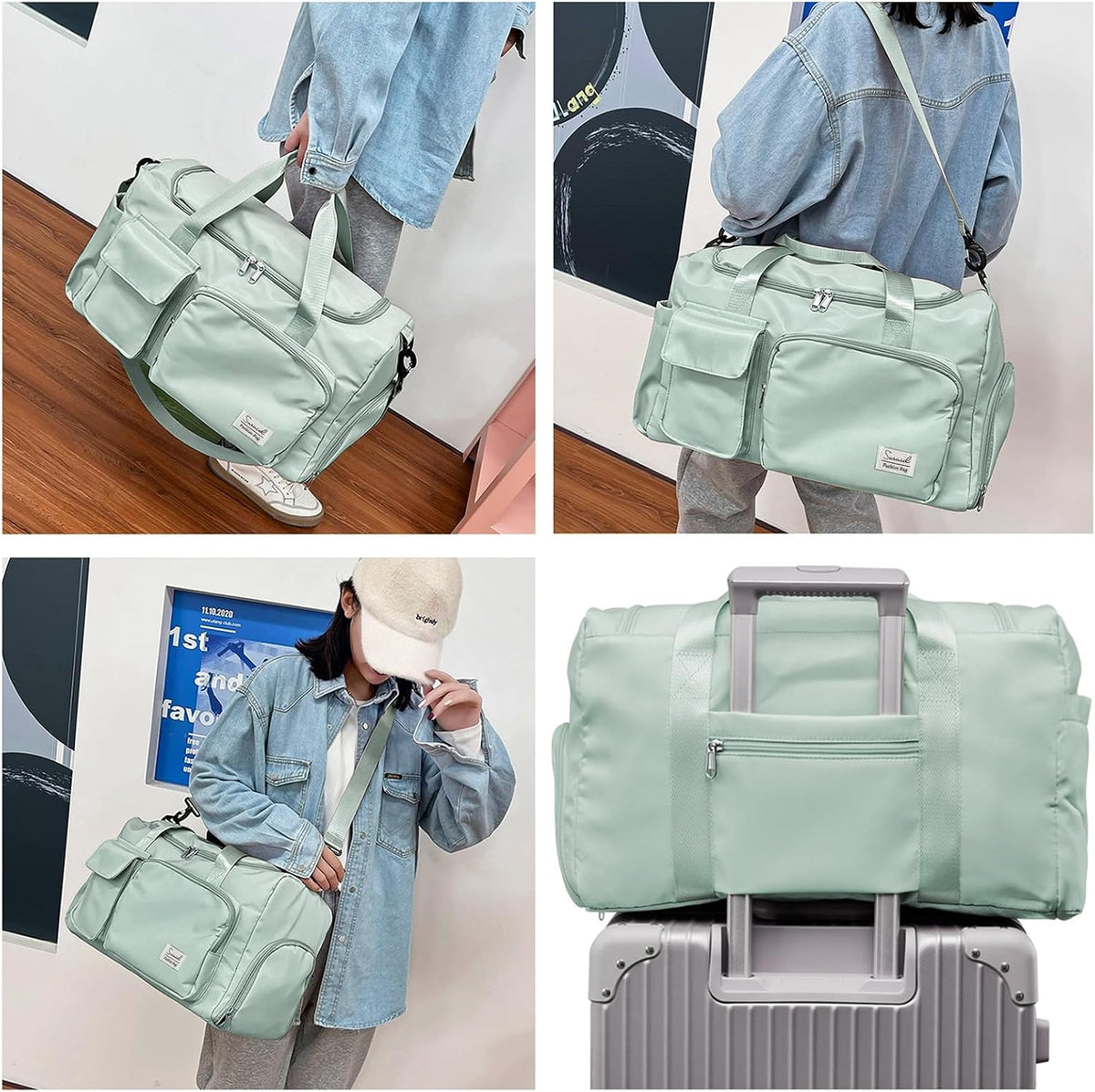 Gym Bag with Shoe Compartment, Sports Duffle Bag for Women, Pink
