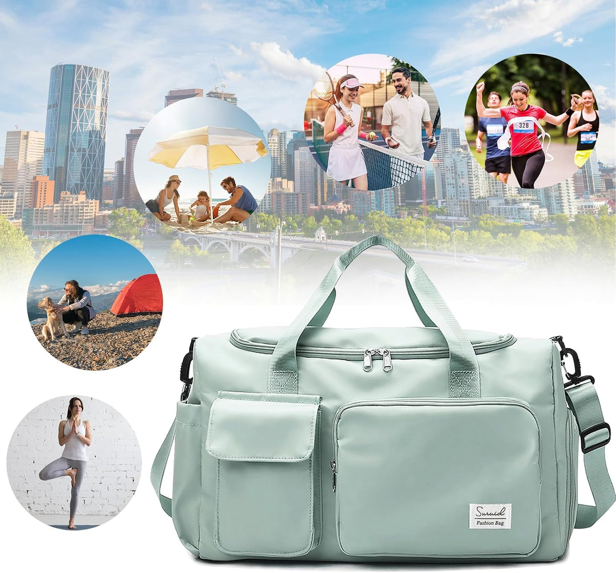 Gym Bag with Shoe Compartment, Sports Duffle Bag for Women, Pink