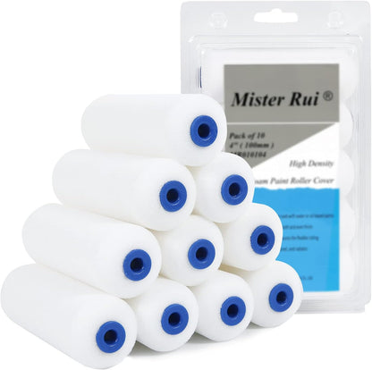 4 Inch Foam Paint Roller Covers, 10-Pack for Cabinets & Doors