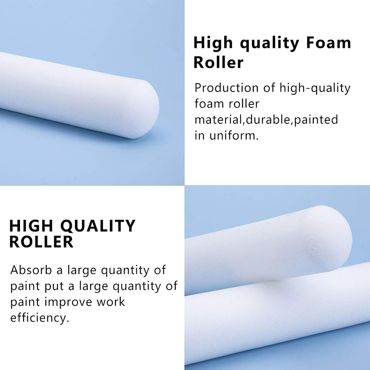 4 Inch Foam Paint Roller Covers, 10-Pack for Cabinets & Doors