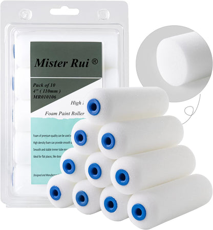 4 Inch Foam Paint Roller Covers, 10-Pack for Cabinets & Doors