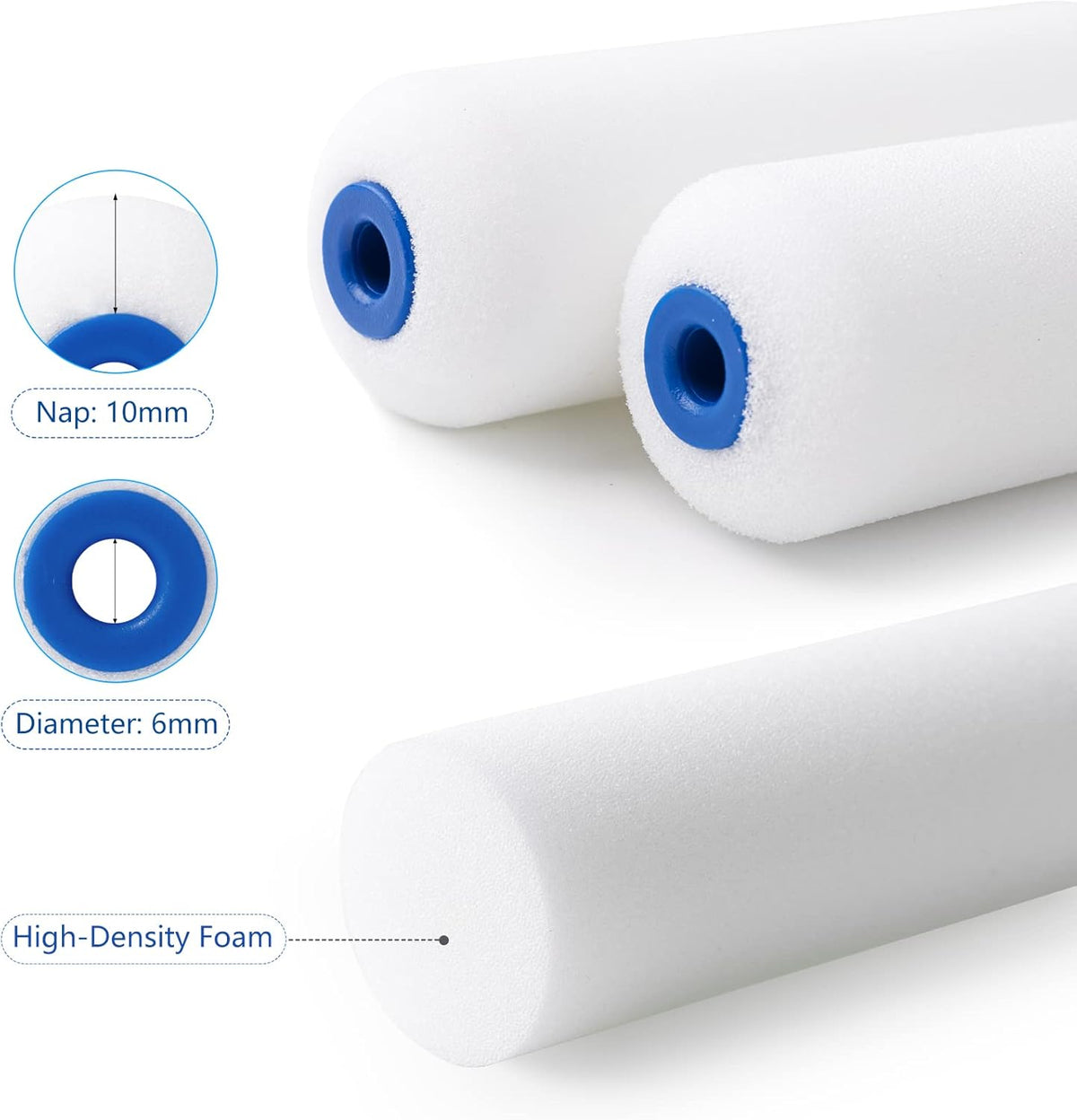 4 Inch Foam Paint Roller Covers, 10-Pack for Cabinets & Doors