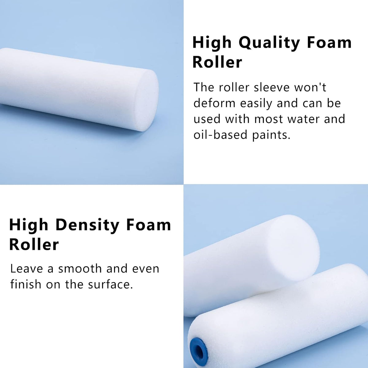 4 Inch Foam Paint Roller Covers, 10-Pack for Cabinets & Doors