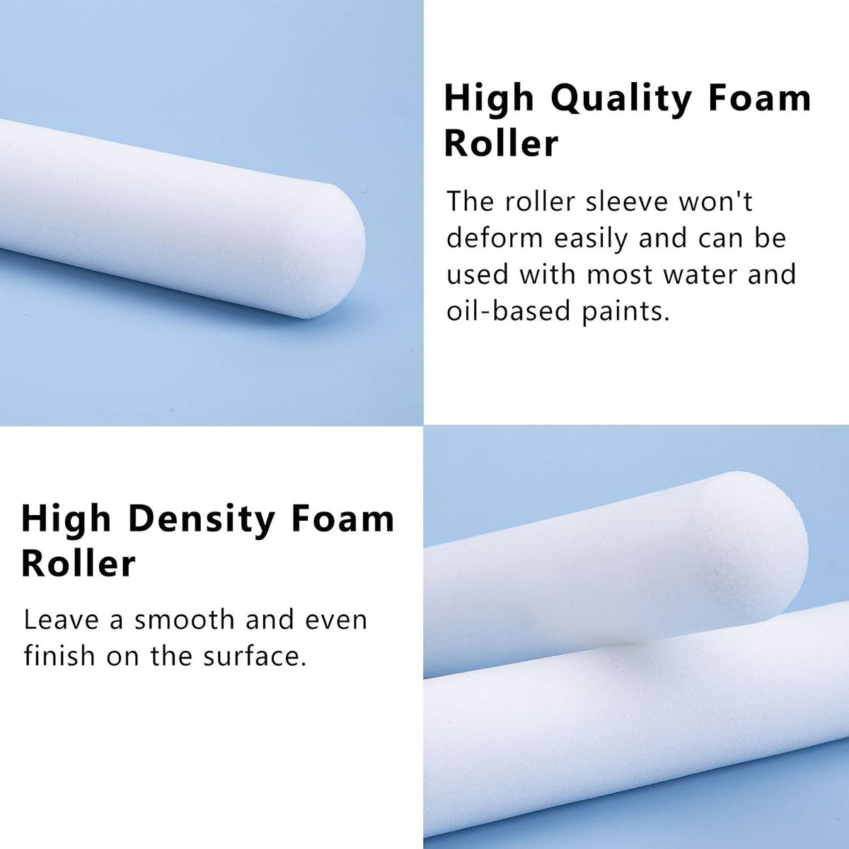 4 Inch Foam Paint Roller Covers, 10-Pack for Cabinets & Doors