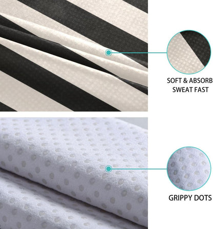 Black White Stripe Yoga Mat Towel 73"x27" Suede Surface Non-Slip Yoga Towel for Hot Yoga, Pilates and Workout, Machine Washable