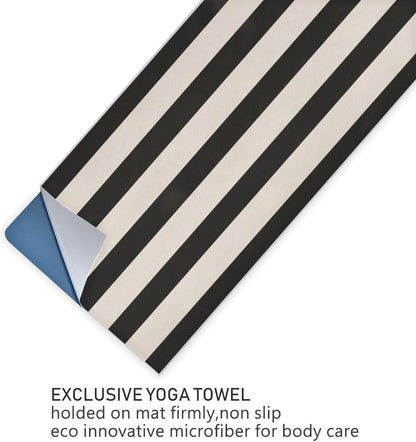 Black White Stripe Yoga Mat Towel 73"x27" Suede Surface Non-Slip Yoga Towel for Hot Yoga, Pilates and Workout, Machine Washable