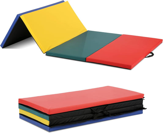 4 Pannel Folding Exercise Mat, 2 Inch Thick Gymnastics Mat 8’x4’, Gym Mat with Carrying Handles for MMA Yoga Stretching Gymnastics and Home Gym