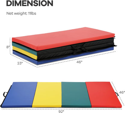 4 Pannel Folding Exercise Mat, 2 Inch Thick Gymnastics Mat 8’x4’, Gym Mat with Carrying Handles for MMA Yoga Stretching Gymnastics and Home Gym