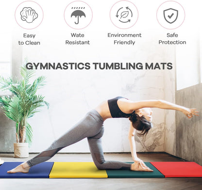 4 Pannel Folding Exercise Mat, 2 Inch Thick Gymnastics Mat 8’x4’, Gym Mat with Carrying Handles for MMA Yoga Stretching Gymnastics and Home Gym