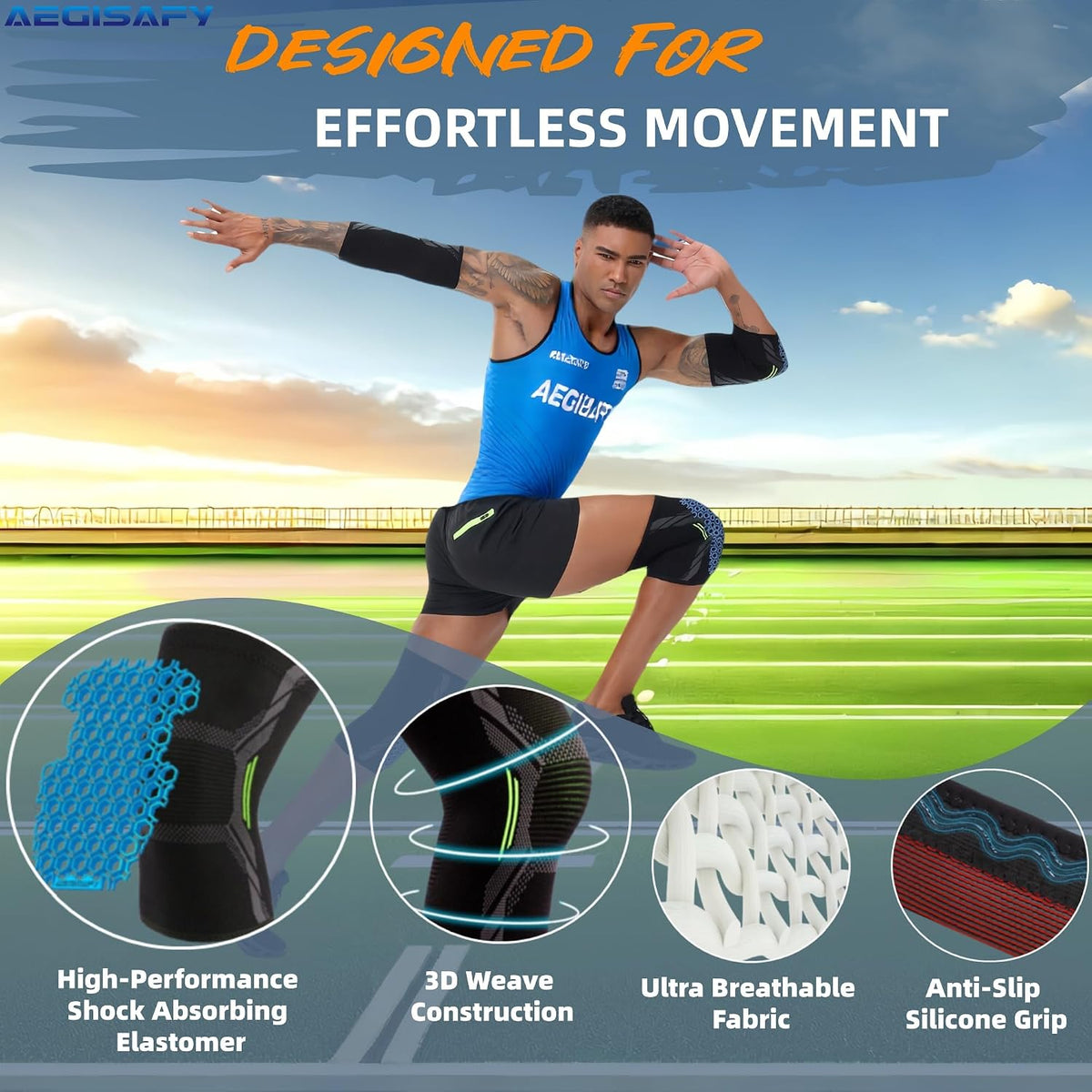 Knee Pads Brace for Men Women – Protective Gear for Volleyball, Basketball, Football, Yoga, Skating, Skateboard, Scooter & Bike – 2 Pack Breathable Knee Guards for Active Workouts