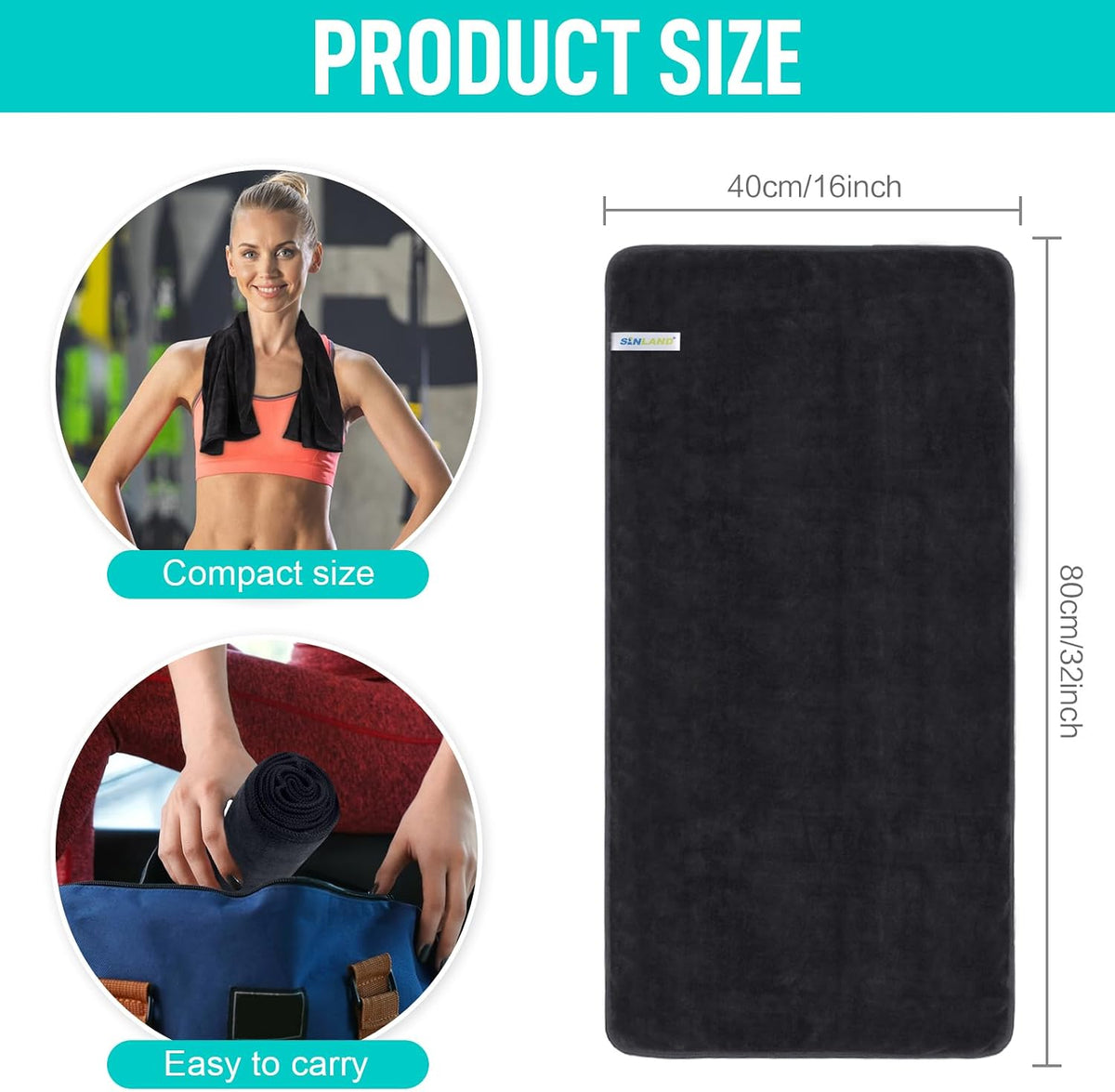 Microfiber Gym Towels, Workout Sweat Towel 16x32In
