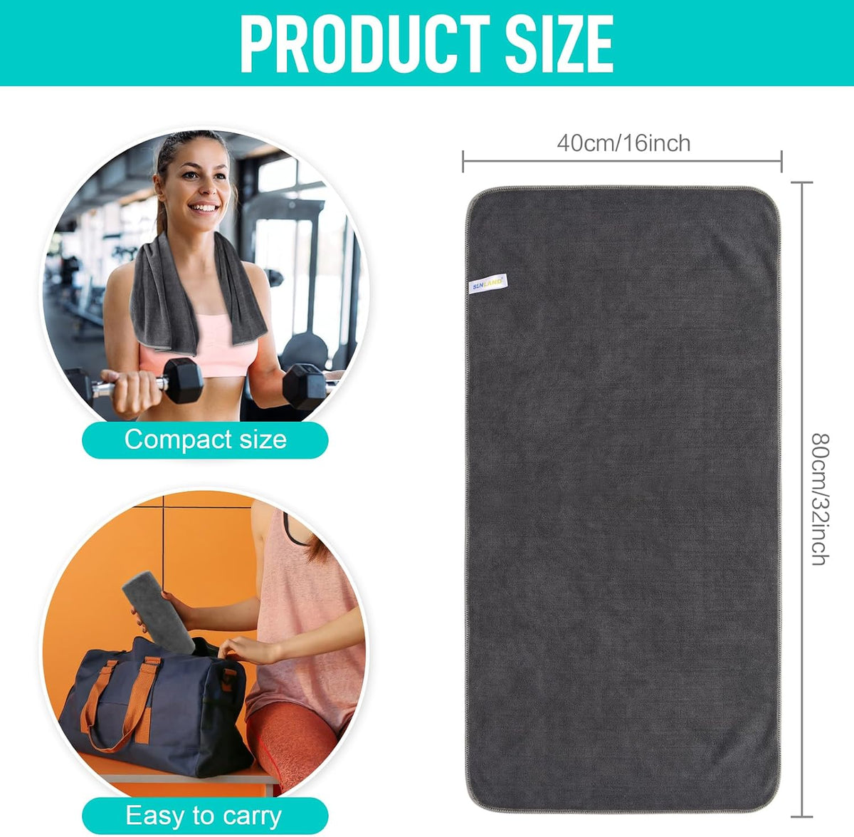 Microfiber Gym Towels, Workout Sweat Towel 16x32In