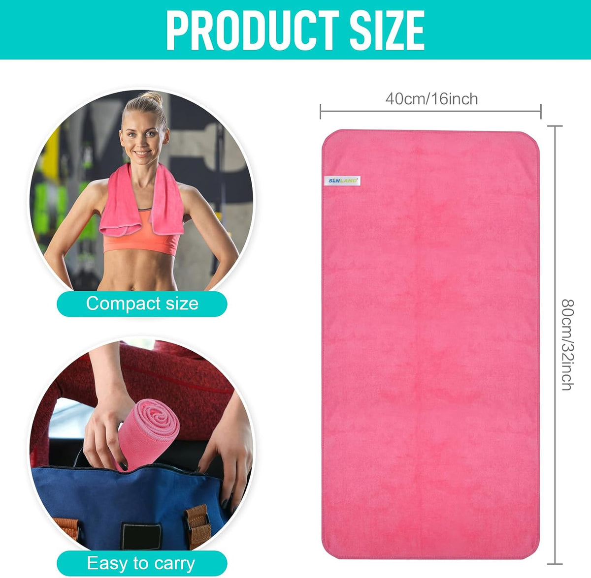 Microfiber Gym Towels, Workout Sweat Towel 16x32In