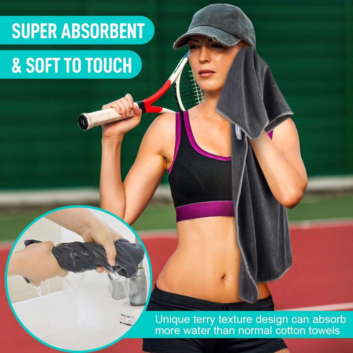 Microfiber Gym Towels, Workout Sweat Towel 16x32In