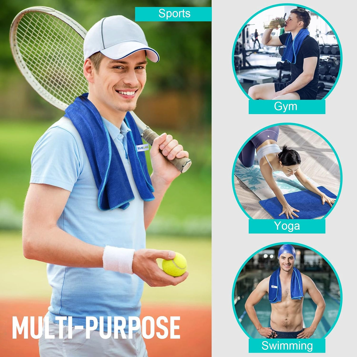 Microfiber Gym Towels, Workout Sweat Towel 16x32In