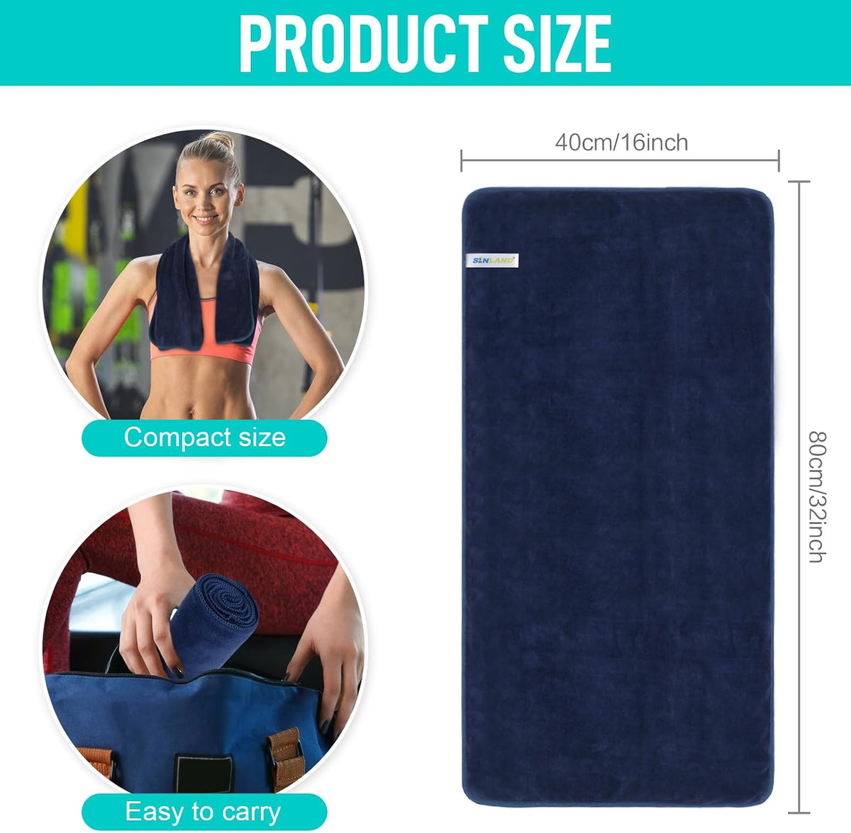 Microfiber Gym Towels, Workout Sweat Towel 16x32In