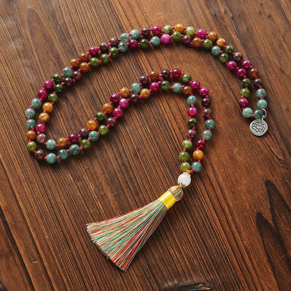 108 Mala Prayer Beads Necklace Natural Stones Meditation Yoga Jewery 108 Hand Knotted Japa Mala Beaded Long Tassel Necklace with Tree of Life Pendant for Men and Women