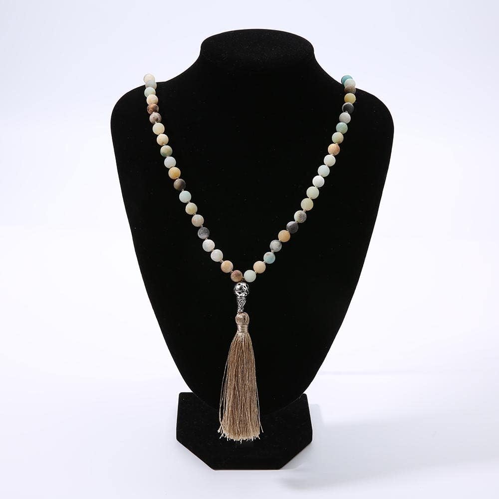 108 Mala Prayer Beads Necklace Natural Stones Meditation Yoga Jewery 108 Hand Knotted Japa Mala Beaded Long Tassel Necklace with Tree of Life Pendant for Men and Women