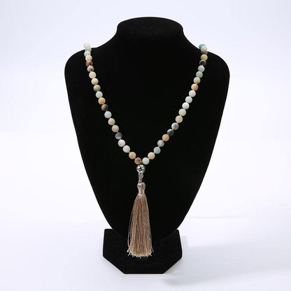 108 Mala Prayer Beads Necklace Natural Stones Meditation Yoga Jewery 108 Hand Knotted Japa Mala Beaded Long Tassel Necklace with Tree of Life Pendant for Men and Women