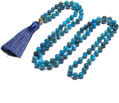 108 Mala Prayer Beads Necklace Natural Stones Meditation Yoga Jewery 108 Hand Knotted Japa Mala Beaded Long Tassel Necklace with Tree of Life Pendant for Men and Women