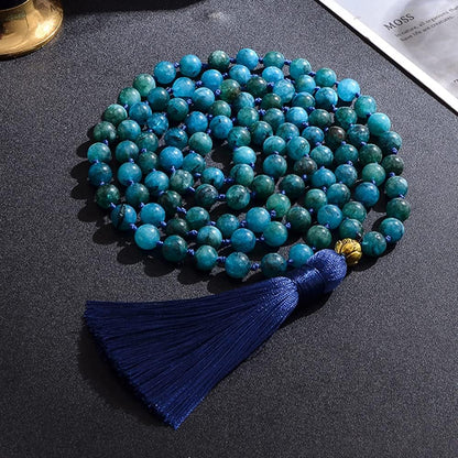 108 Mala Prayer Beads Necklace Natural Stones Meditation Yoga Jewery 108 Hand Knotted Japa Mala Beaded Long Tassel Necklace with Tree of Life Pendant for Men and Women