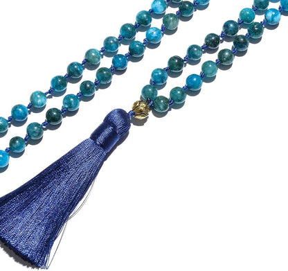 108 Mala Prayer Beads Necklace Natural Stones Meditation Yoga Jewery 108 Hand Knotted Japa Mala Beaded Long Tassel Necklace with Tree of Life Pendant for Men and Women