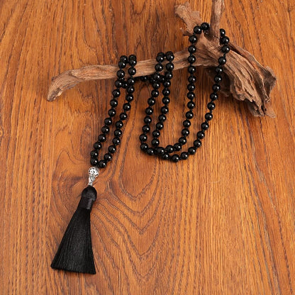 108 Mala Prayer Beads Necklace Natural Stones Meditation Yoga Jewery 108 Hand Knotted Japa Mala Beaded Long Tassel Necklace with Tree of Life Pendant for Men and Women