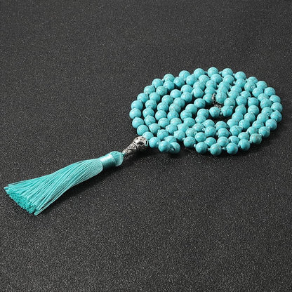 108 Mala Prayer Beads Necklace Natural Stones Meditation Yoga Jewery 108 Hand Knotted Japa Mala Beaded Long Tassel Necklace with Tree of Life Pendant for Men and Women