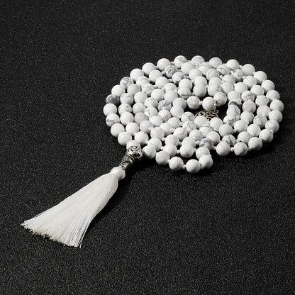 108 Mala Prayer Beads Necklace Natural Stones Meditation Yoga Jewery 108 Hand Knotted Japa Mala Beaded Long Tassel Necklace with Tree of Life Pendant for Men and Women