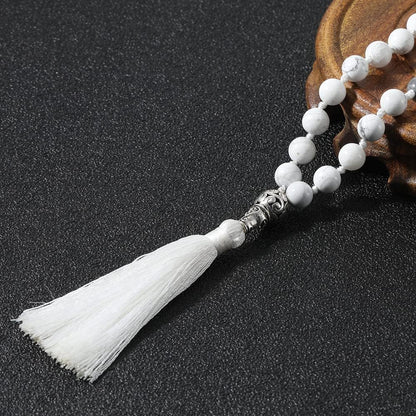 108 Mala Prayer Beads Necklace Natural Stones Meditation Yoga Jewery 108 Hand Knotted Japa Mala Beaded Long Tassel Necklace with Tree of Life Pendant for Men and Women
