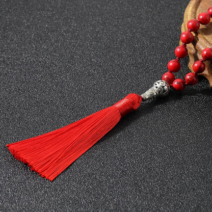 108 Mala Prayer Beads Necklace Natural Stones Meditation Yoga Jewery 108 Hand Knotted Japa Mala Beaded Long Tassel Necklace with Tree of Life Pendant for Men and Women