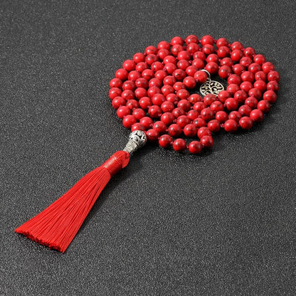 108 Mala Prayer Beads Necklace Natural Stones Meditation Yoga Jewery 108 Hand Knotted Japa Mala Beaded Long Tassel Necklace with Tree of Life Pendant for Men and Women