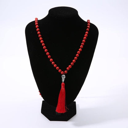 108 Mala Prayer Beads Necklace Natural Stones Meditation Yoga Jewery 108 Hand Knotted Japa Mala Beaded Long Tassel Necklace with Tree of Life Pendant for Men and Women