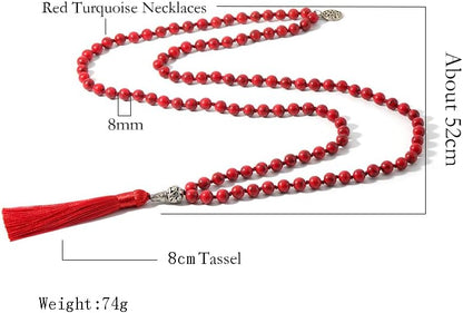 108 Mala Prayer Beads Necklace Natural Stones Meditation Yoga Jewery 108 Hand Knotted Japa Mala Beaded Long Tassel Necklace with Tree of Life Pendant for Men and Women