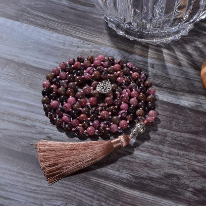 108 Mala Prayer Beads Necklace Natural Stones Meditation Yoga Jewery 108 Hand Knotted Japa Mala Beaded Long Tassel Necklace with Tree of Life Pendant for Men and Women